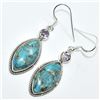 Image 3 : Silver Turquoise Amethyst(11.1ct) Earrings (~weight 6.75g), Suggested Retail Value $150 (Estimated S