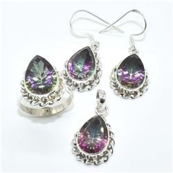 Silver Mystic(32.4ct) Earring Ring Pendant Set (~weight 14.95g), Suggested Retail Value $1200 (Estim