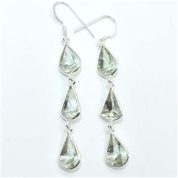 Silver Green Amethyst Cz(10.2ct) Earrings (~weight 4.4g), Suggested Retail Value $150
