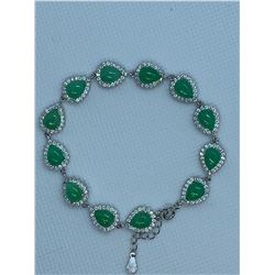 Natural Chrysoprase/CZ (14.22ct) Bracelet (~ weight 16.45gm), Suggested Retail Value $1,700.00