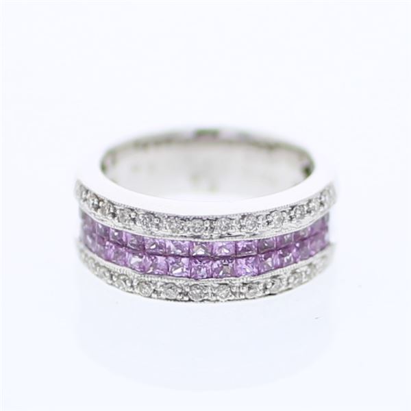 Natural 1.54 CTW Pink Sapphire & Diamond Ring 18K White Gold - REF-103Y5N