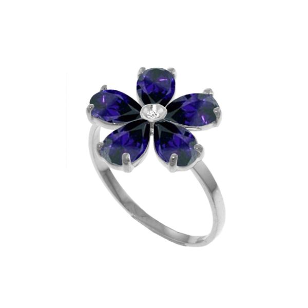 Genuine 2.22 ctw Sapphire & Diamond Ring 14KT White Gold - REF-42V2W