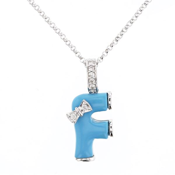 Natural 1.57 CTW Turquoise & Diamond Necklace 14K White Gold - REF-27M9F