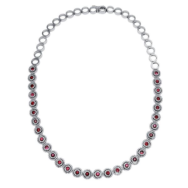 Natural 7.71 CTW Ruby & Diamond Necklace 14K White Gold - REF-600M3F