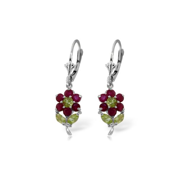 Genuine 2.12 ctw Peridot & Ruby Earrings 14KT White Gold - REF-46X2M