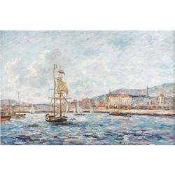 JOHN CLYMER, French Boat in a Harbor