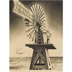 PETER HURD, the Windmill Crew, Lithograph