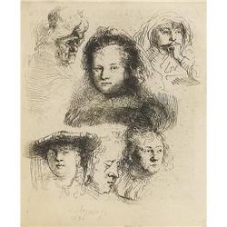 REMBRANDT (Dutch), Head Of Saskia, Etching