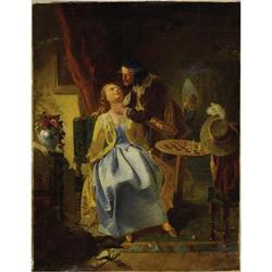 FRECH SCHOOL, Cavallier Caressing A Lady, o/c