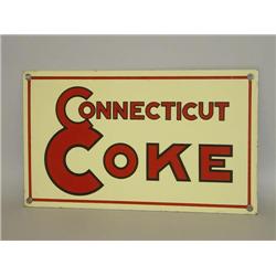 CONNECTICUT COKE ENAMELED ADVERTISING SIGN IN RED, WHITE & B