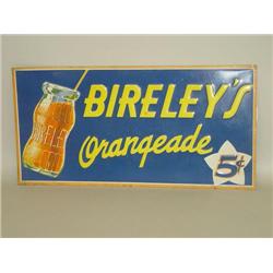 VINTAGE BIRELEY'S ORANGEADE 5 CENT TIN ADVERTISING SIGN W/ G