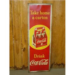VINTAGE COCA-COLA TIN ADVERTISING SIGN W/ 6 PACK OF BOTTLES 