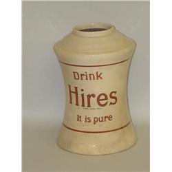 VINTAGE HIRES ADVERTISING CERAMIC SYRUP DISPENSER "DRINK HIR
