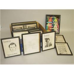 BOX OF 20 MISC. FRAMED PLAYBILLS, REVIEWS, PHOTOGRAPHS & A T