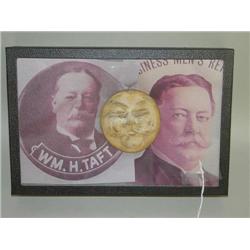 3 1/2" ROUND CHALK CARICATURE PLAQUE OF WILLIAM HOWARD TAFT-
