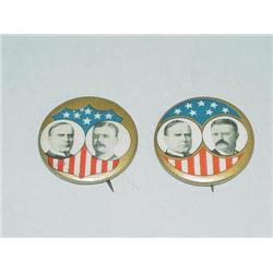 (2) SIMILAR 1 1/4" WILLIAM MCKINLEY & TEDDY ROOSEVELT POLITI
