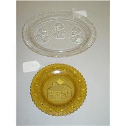 (2) POLITICAL PATTERN GLASS COMMEMORATIVE PLATES: (1) 8" AMB