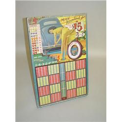 UNUSED 5 CENT GAMBLING PUNCH BOARD TITLED "MAN WANTED" DEPIC