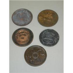 (5) 2 7/8" SOUVENIR INDIAN HEAD PENNIES: (1) SALT LAKE CITY,