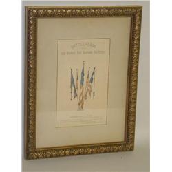 FRAMED COLORED PRINT "BATTLE FLAGS OF THE 13TH REGIMENT NEW 