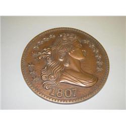 12" 1807 LIBERTY HEAD COIN PLAQUE-COPPER COLORED COMPOSITION