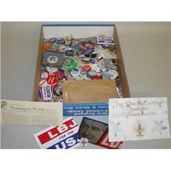 LARGE LOT MISC. POLITICAL CAMPAIGN PINBACK BUTTONS & EPHEMER