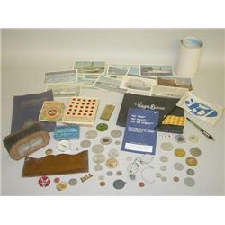 LOT MISC. SMALL EPHEMERA INCLUDING TOKENS & COINS, CELLULOID