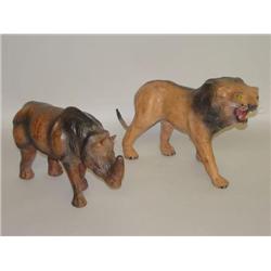 (2) LEATHER COVERED & PAINT DECORATED PAPIER MACHE AFRICAN A