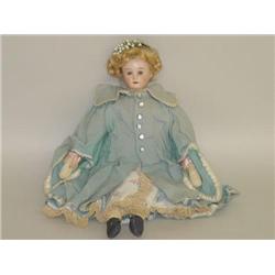 18" BISQUE HEAD DOLL W/ CLOTH BODY & PROPER OLD CLOTHING-HEA