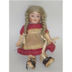 7" BISQUE HEAD DOLL W/ 5 PC. COMPOSITION BODY & PROPER OLD C