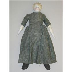 14" CHINA HEAD DOLL W/ KID BODY & HANDS & PROPER OLD CLOTHIN