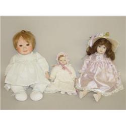 (3) CONTEMPORARY PORCELAIN DOLLS-UNMARKED W/ ORIGINAL CLOTHE