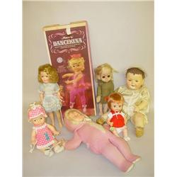 BOX LOT (7) HARD PLASTIC & VINYL DOLLS