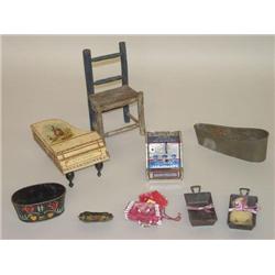 LOT DOLL ACCESSORIES & MINIATURES TO INCLUDE TIN, STEINWAY P