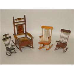 (4) WOODEN DOLL FURNITURE ROCKING CHAIRS
