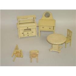 TRAY LOT PAINTED WOODEN DOLL FURNITURE W/ F.A.O. SCHWARZ LAB