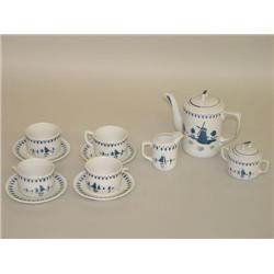 11 PC. CHILD'S BLUE & WHITE CHINA TEA SET W/ SHIPS & WINDMIL