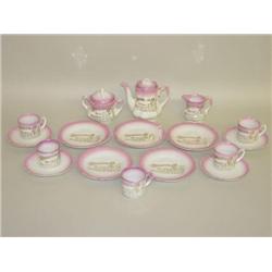 17 PC. GERMAN PINK LUSTRE CHILD'S TEA SET-"MERRY CHRISTMAS" 