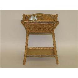 10 1/2" VICTORIAN 2 TIER WOVEN SPLINT TOY SEWING STAND BASKE