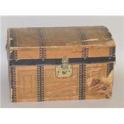 VICTORIAN DOME TOP CHILDS DOLL TRUNK W/ PAPER COVERING (7 1/