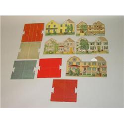 (5) EARLY PAPER LITHO BUILDINGS W/ ROOFS