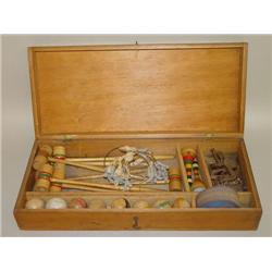 LATE 19TH CENT. TOY TABLE TOP CROQUET SET W/ ORIGINAL BOX