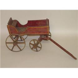 24" LATE 19TH-EARLY 20TH CENT. RED PAINTED WAGON W/ YELLOW S