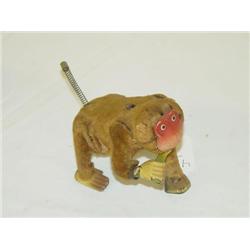 5" JAPANESE KEY WIND FUR COVERED MONKEY EATING BANANA