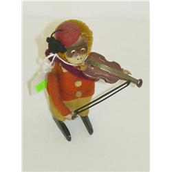 4 1/2" GERMAN KEY WIND MONKEY W/ VIOLIN-FELT CLOTHES, MOHAIR