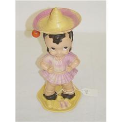 10" EARLY LIGHT PLASTIC KEY WIND GIRL W/ TWIRLING SOMBRERO