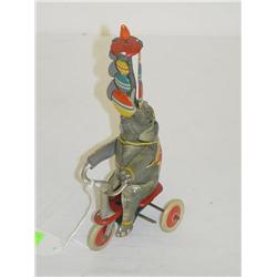 9" GERMAN TIN LITHO KEY WIND ELEPHANT ON TRICYCLE