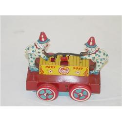 6" WYANDOTTE TIN LITHO HOKEY-POKEY TRAIN CAR W/ CLOWNS