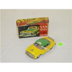 5 1/4" SSS TOYS TIN LITHO FRICTION YELLOW CAB W/ ORIGINAL BO