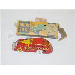 4 1/2" MARX TIN LITHO KEY WIND RED TRICKY TAXI W/ ORIGINAL B